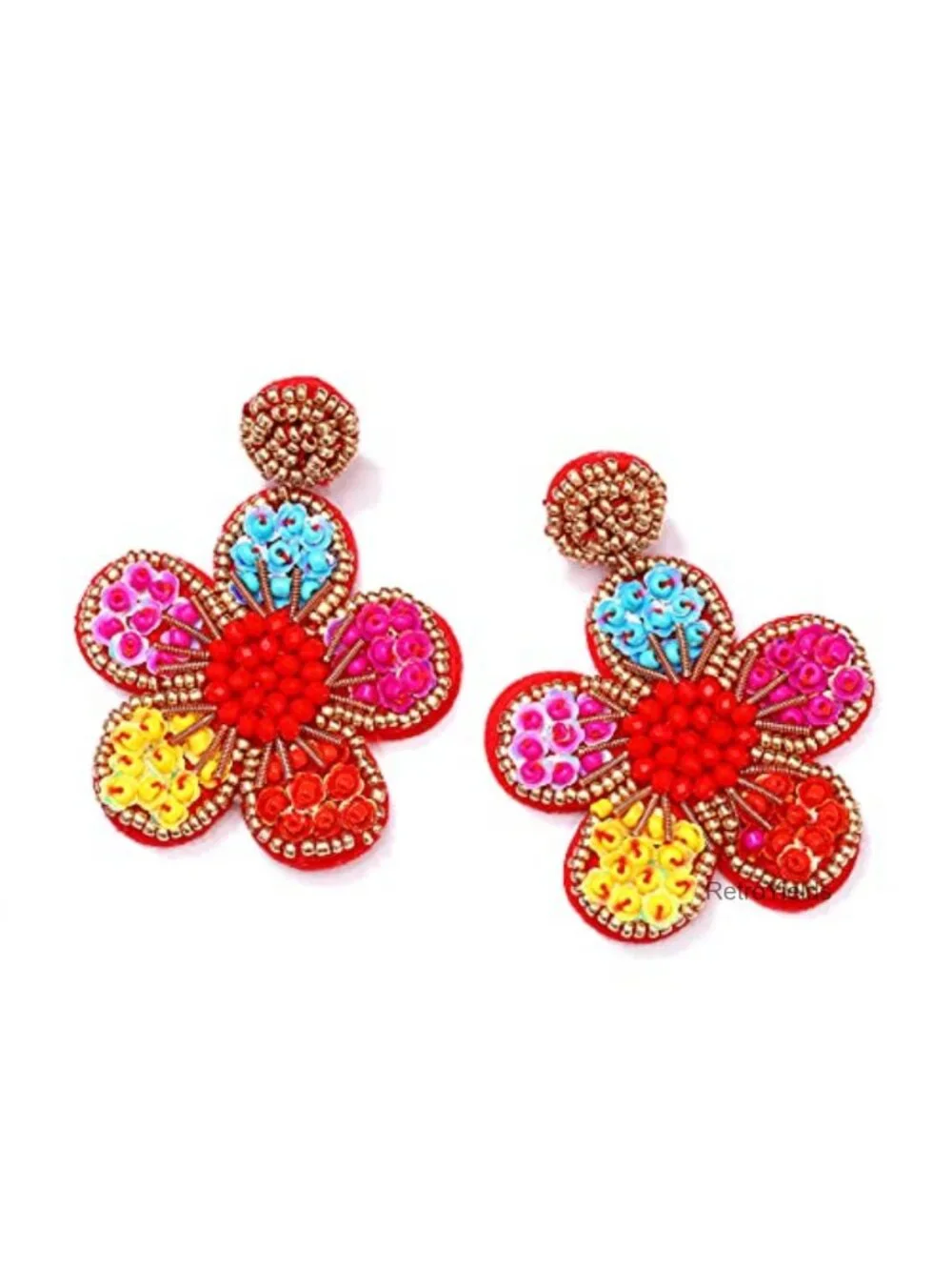Handmade Beaded Flower Drop Earrings Boho Dangle Statement Jewelry